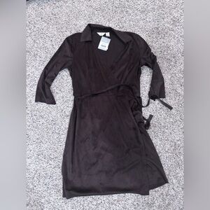Vintage J. Jill Coffee Brown Faux Suede Wrap Dress Size 12 NWT
